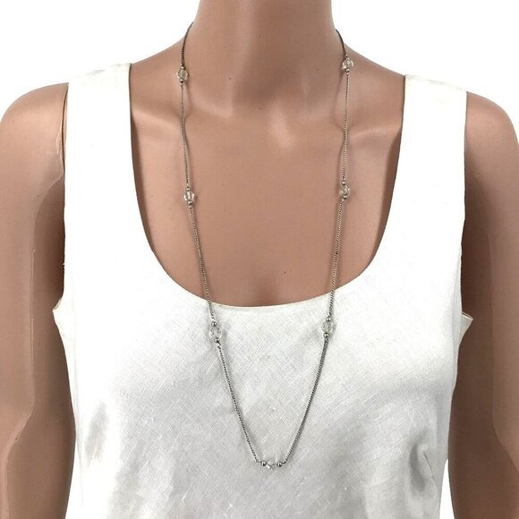 Avon Necklace Silver Tone Beaded 31 Inch Length - Picture 1 of 3